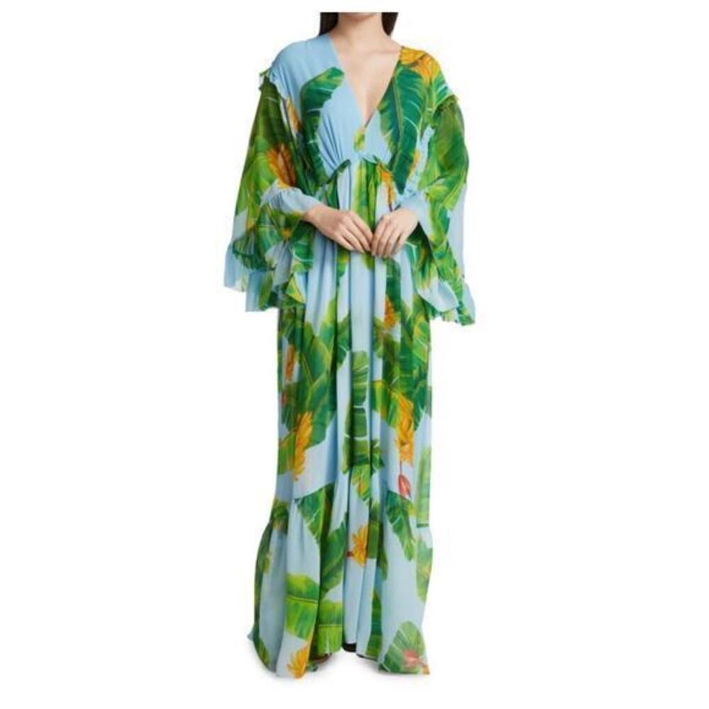 Farm Rio Green Dress nwt Size Small Fresh Bananas Butterfly-Sleeve Maxi Dress